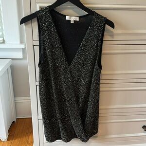 Eri+Ali sleeveless black top with gold textured design